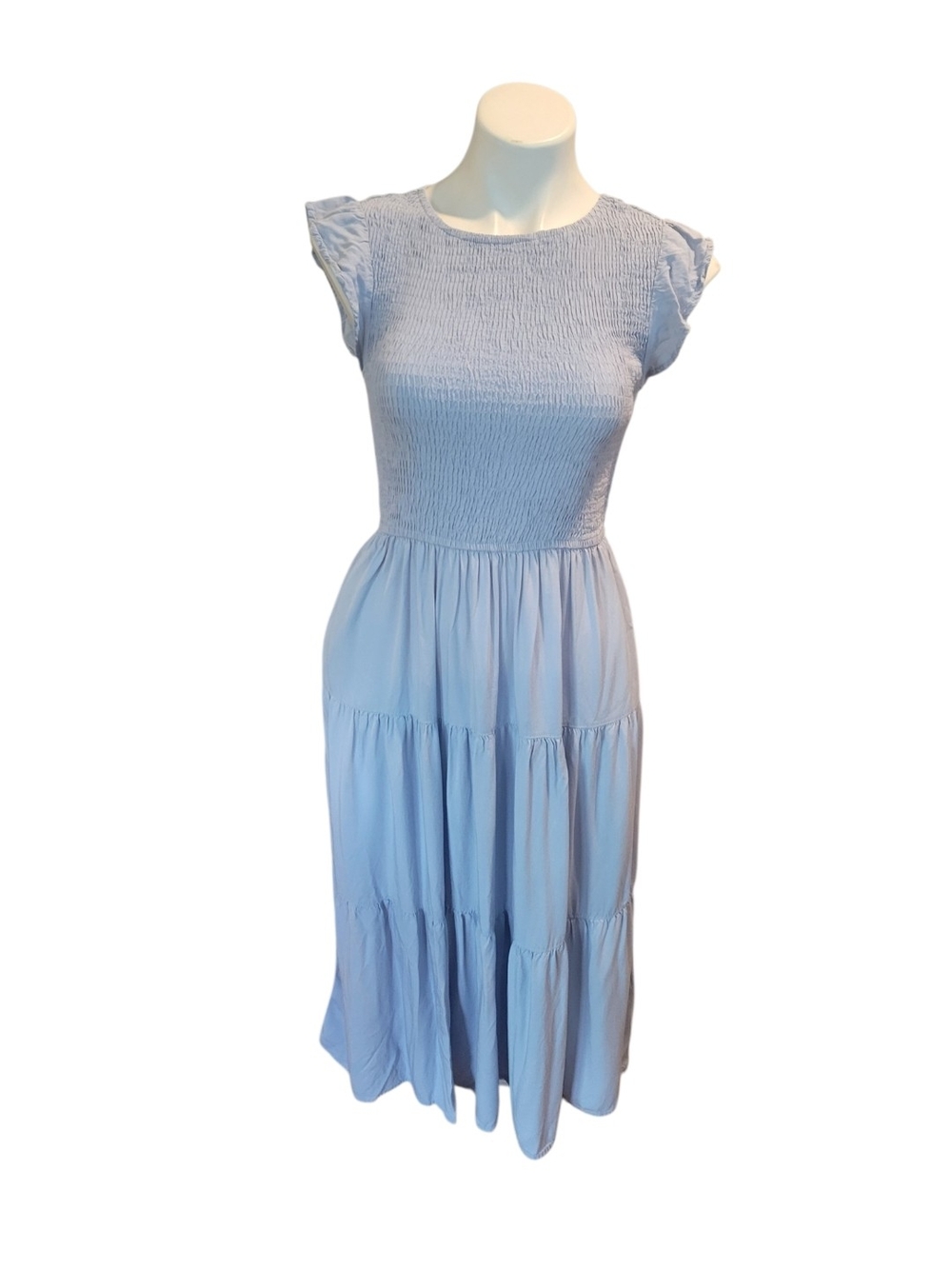 Light Blue Smocked Midi Dress - Women